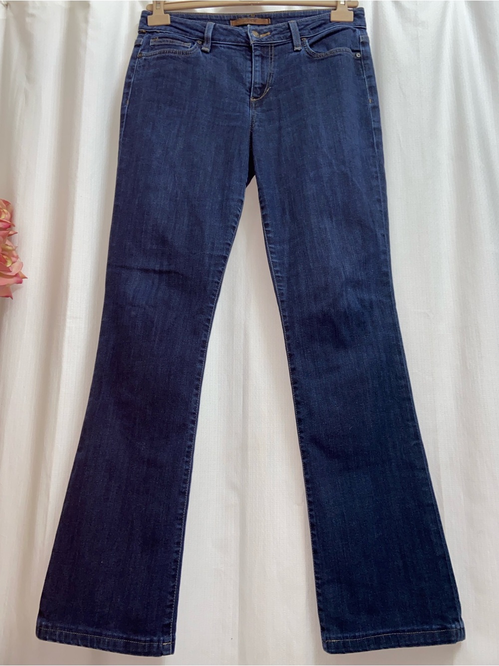 Joe's Jeans Curvy Mini Boot Cut Jeans in Dark Wash Blue Stretch Denim